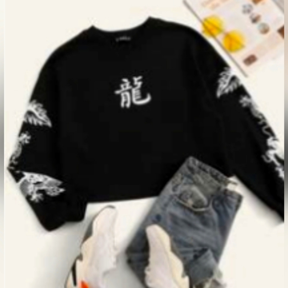 Women's Black Dragon Crop Top